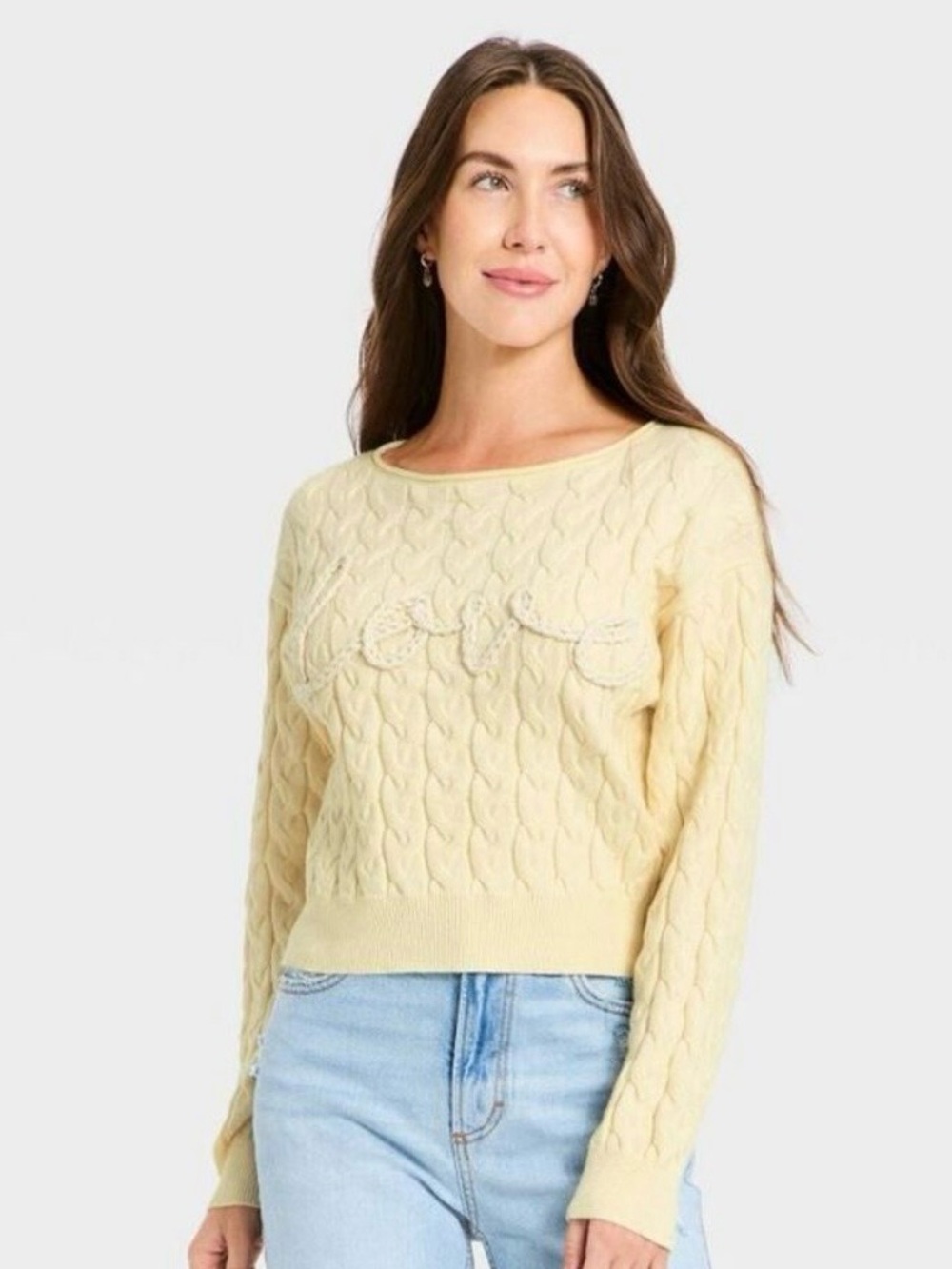 Universal Thread Cream Cable Knit “LOVE” Rope Sweater Size Large NWT